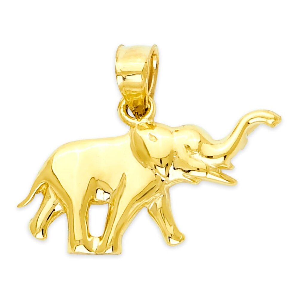 Solid 10k Gold Elephant Pendant: Animal Jewelry